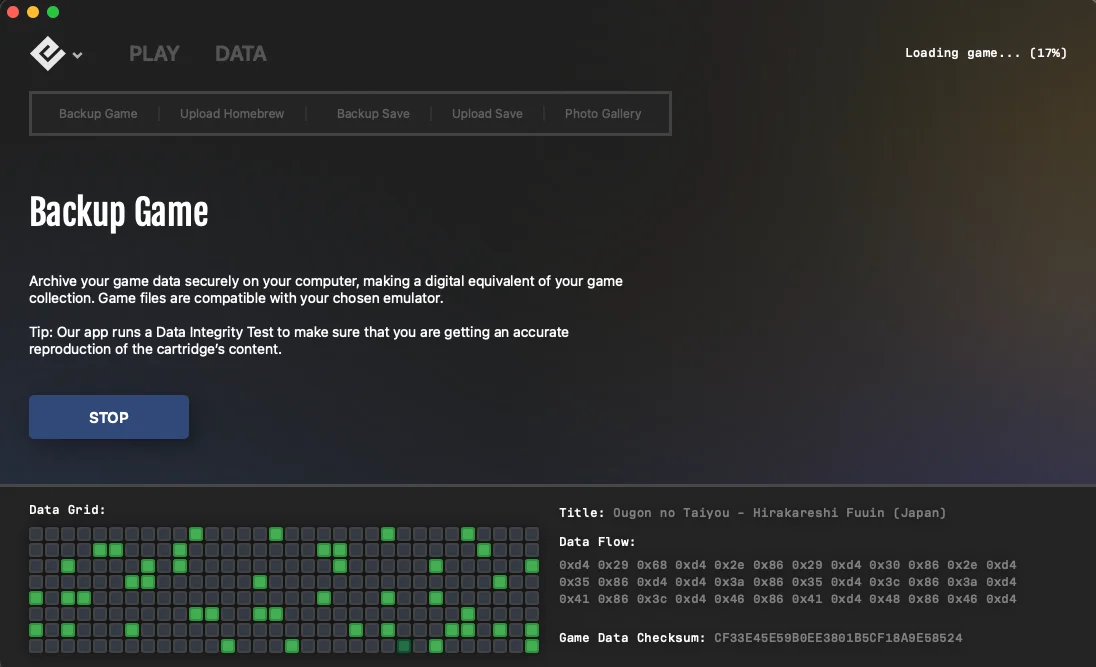 ROM吸い出し中の画面