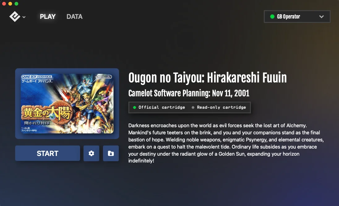 GB Operatorでカートリッジが読み込まれた画面