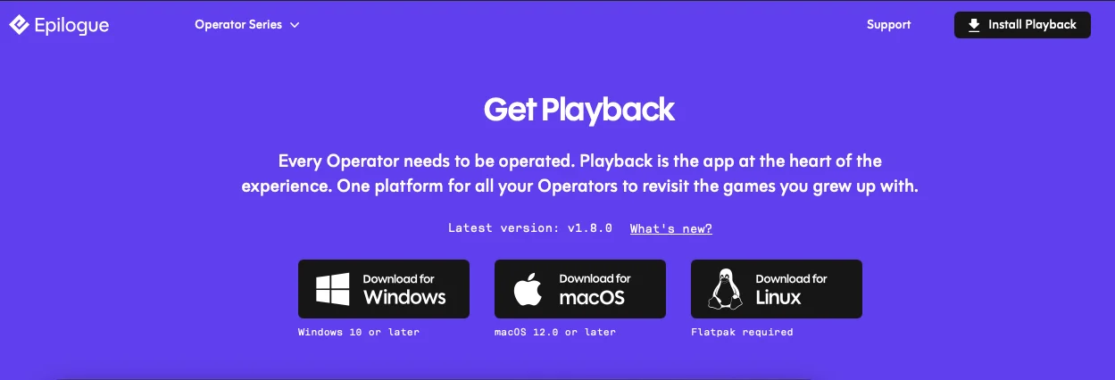 Playbackダウンロードページのスクリーンショット